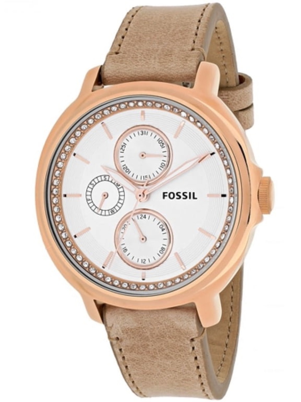 Fossil Chelsea Rose Gold Dial Brown Leather Strap Watch